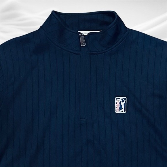 Footjoy Pullover Mens Large  Half Zip Drop Needle Sweater Navy Blue  PGA Patch - Picture 2 of 7